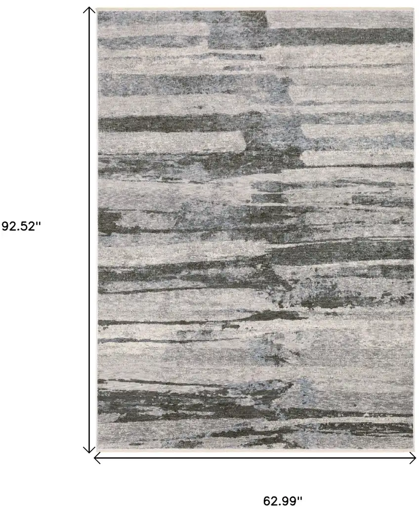 Gray And Ivory Abstract Area Rug With Fringe Photo 3