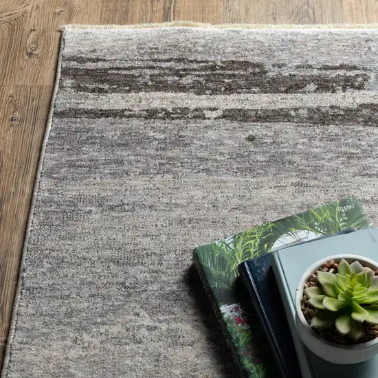 Gray And Ivory Abstract Area Rug With Fringe Photo 9