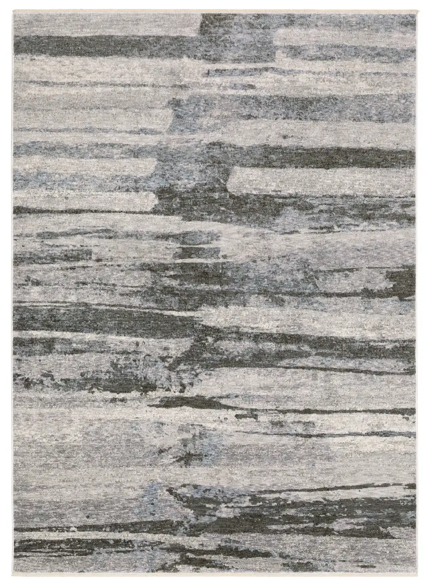 Gray And Ivory Abstract Area Rug With Fringe Photo 4