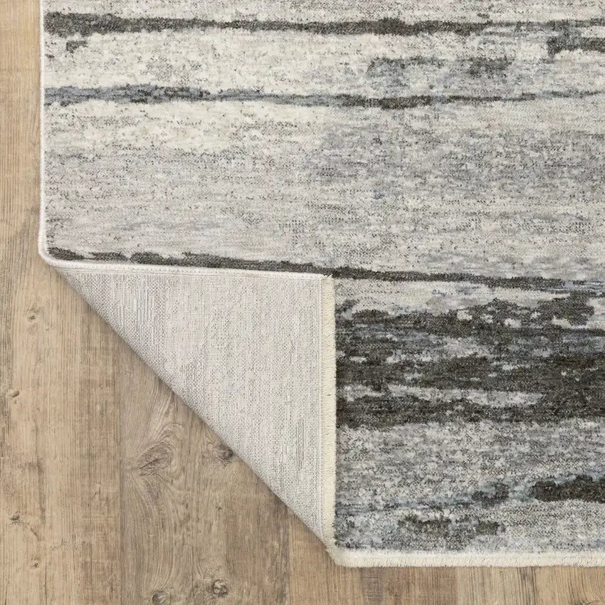 Gray And Ivory Abstract Area Rug With Fringe Photo 7