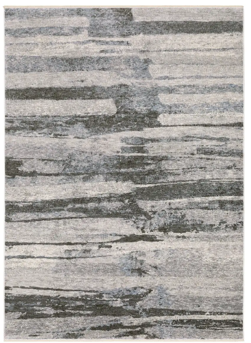 Gray And Ivory Abstract Area Rug With Fringe Photo 2