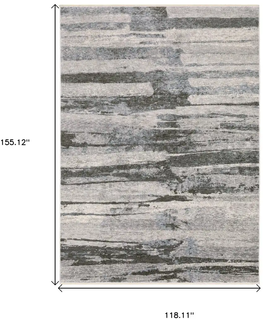 Gray And Ivory Abstract Area Rug With Fringe Photo 3