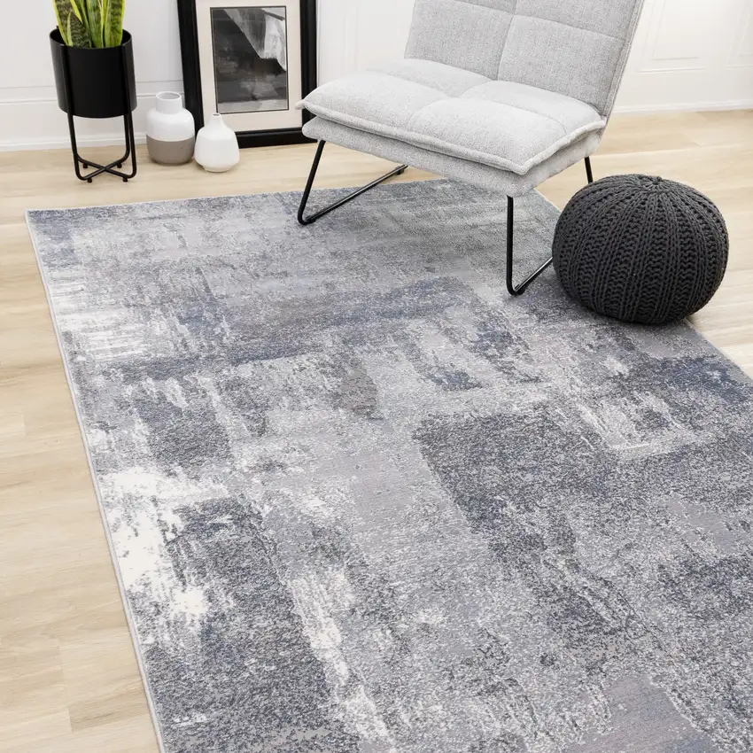 Gray And Ivory Abstract Area Rug Photo 4