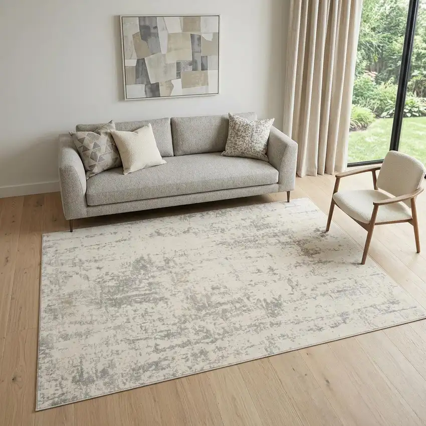 Gray And Ivory Abstract Area Rug Photo 1
