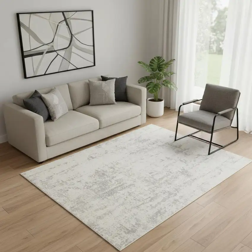 Gray And Ivory Abstract Area Rug Photo 5