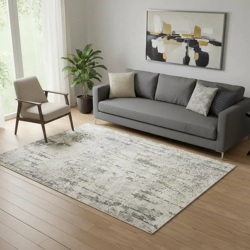 Gray And Ivory Abstract Area Rug Photo 1