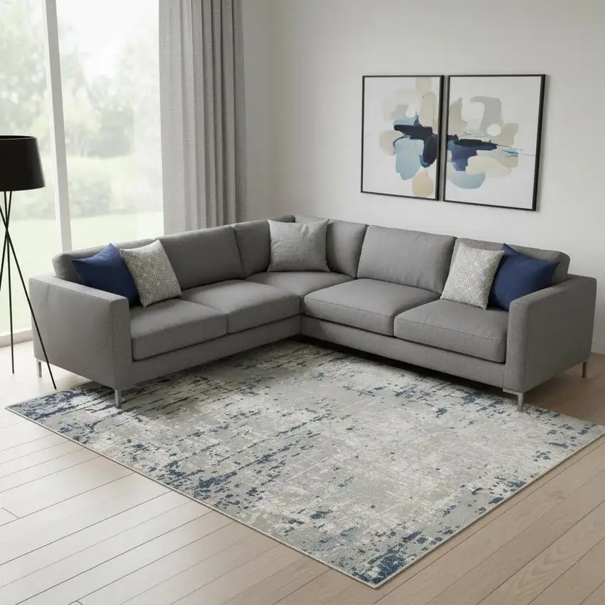 Gray And Ivory Abstract Area Rug Photo 1