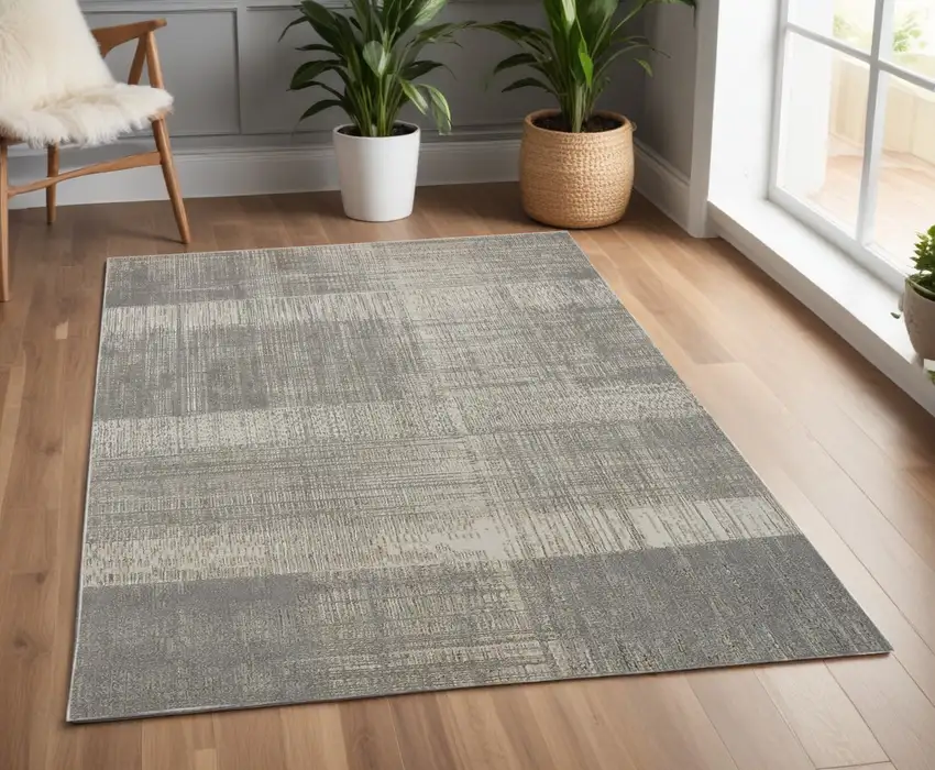 Gray and Ivory Abstract Non Skid Area Rug Photo 1
