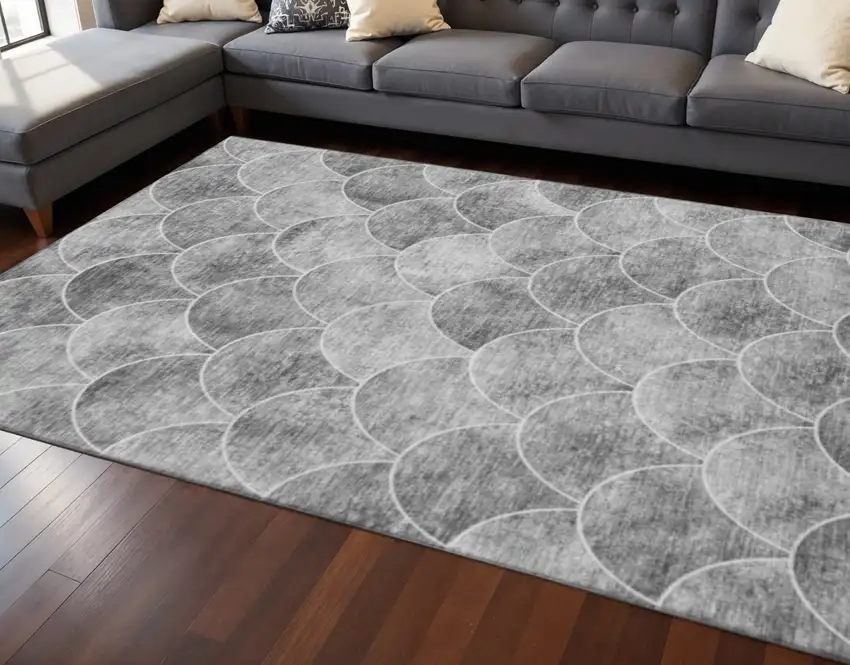 Gray And Ivory Abstract Geometric Washable Area Rug With UV Protection Photo 2