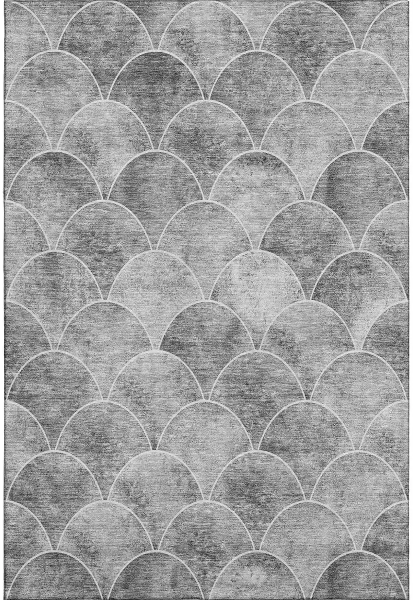 Gray And Ivory Abstract Geometric Washable Area Rug With UV Protection Photo 1