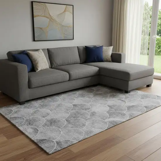 Gray And Ivory Abstract Geometric Washable Area Rug With UV Protection Photo 1