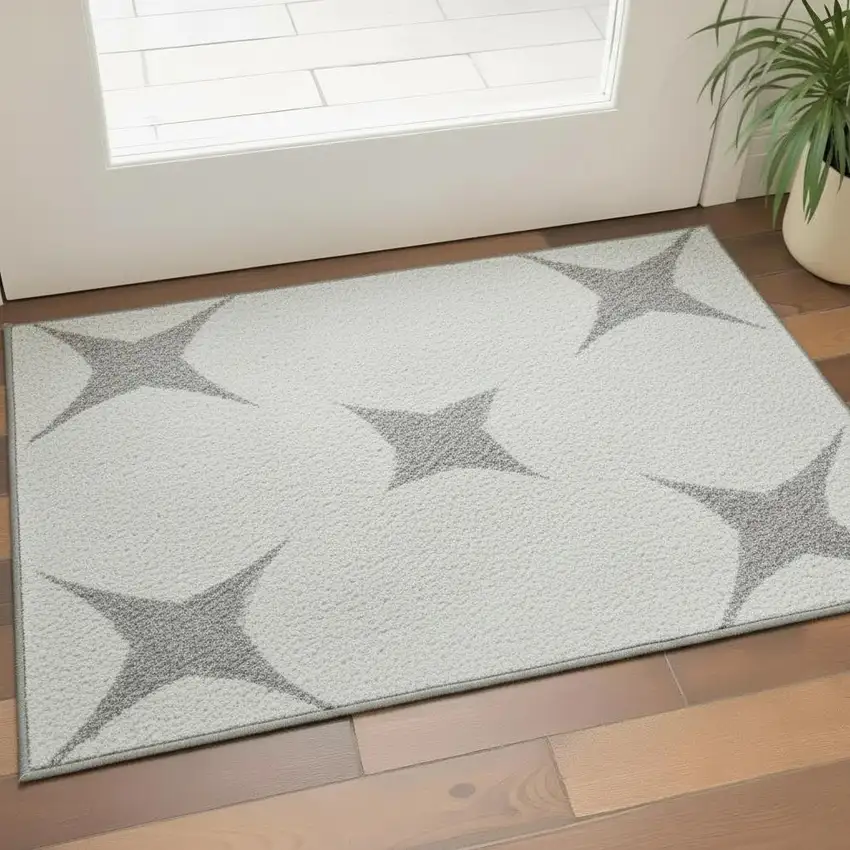 Gray And Ivory Abstract Geometric Washable Area Rug With UV Protection Photo 2