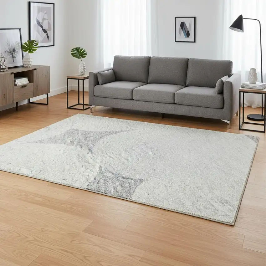 Gray And Ivory Abstract Geometric Washable Area Rug With UV Protection Photo 2