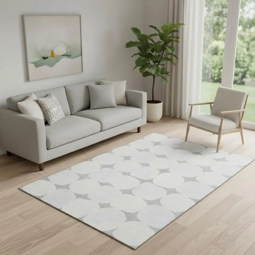 Gray And Ivory Abstract Geometric Washable Area Rug With UV Protection Photo 1