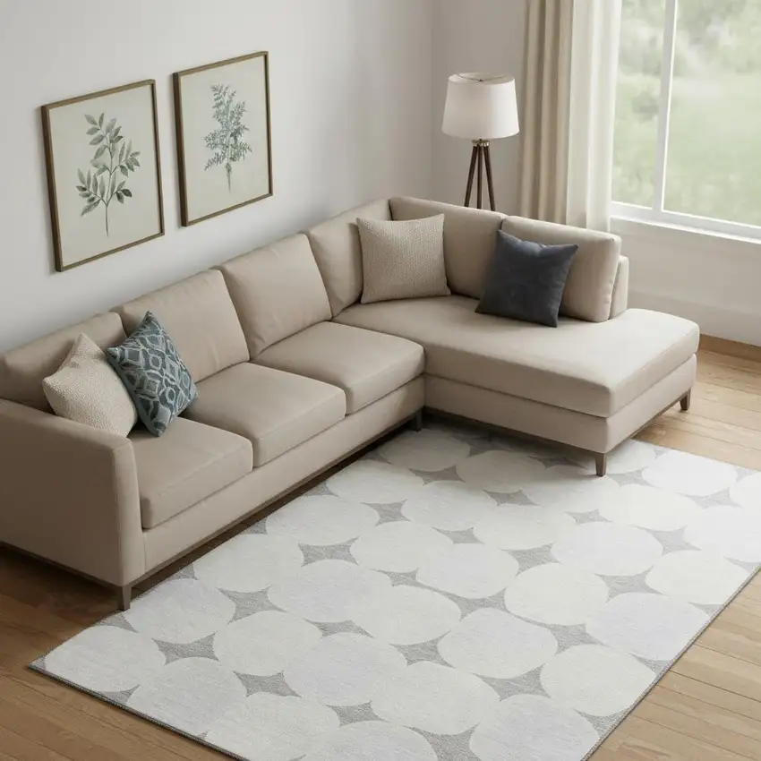 Gray And Ivory Abstract Geometric Washable Area Rug With UV Protection Photo 1