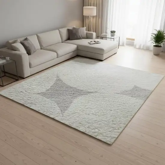 Gray And Ivory Abstract Geometric Washable Area Rug With UV Protection Photo 2