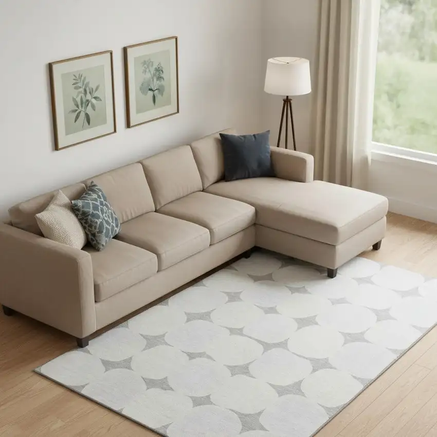 Gray And Ivory Abstract Geometric Washable Area Rug With UV Protection Photo 1