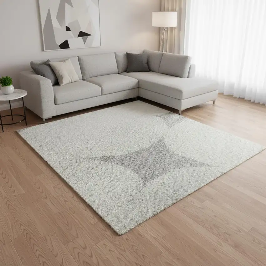 Gray And Ivory Abstract Geometric Washable Area Rug With UV Protection Photo 2