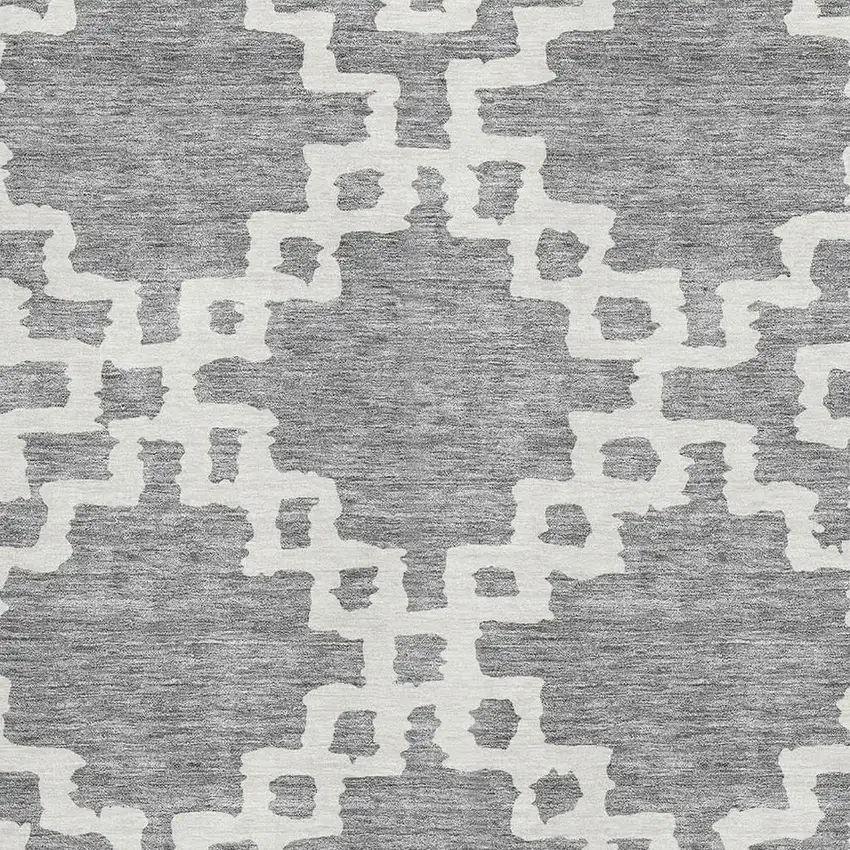 Gray And Ivory Abstract Geometric Washable Area Rug With UV Protection Photo 3