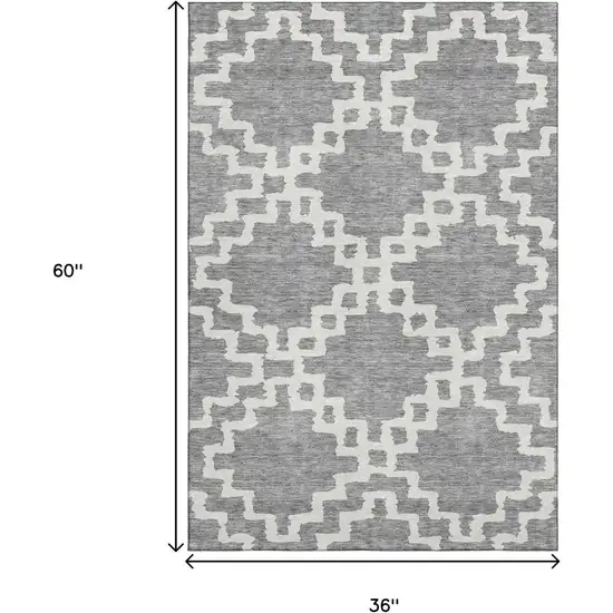 Gray And Ivory Abstract Geometric Washable Area Rug With UV Protection Photo 3