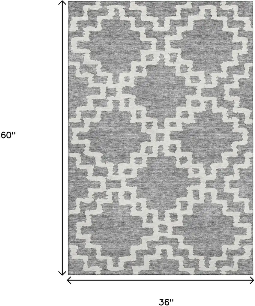 Gray And Ivory Abstract Geometric Washable Area Rug With UV Protection Photo 3