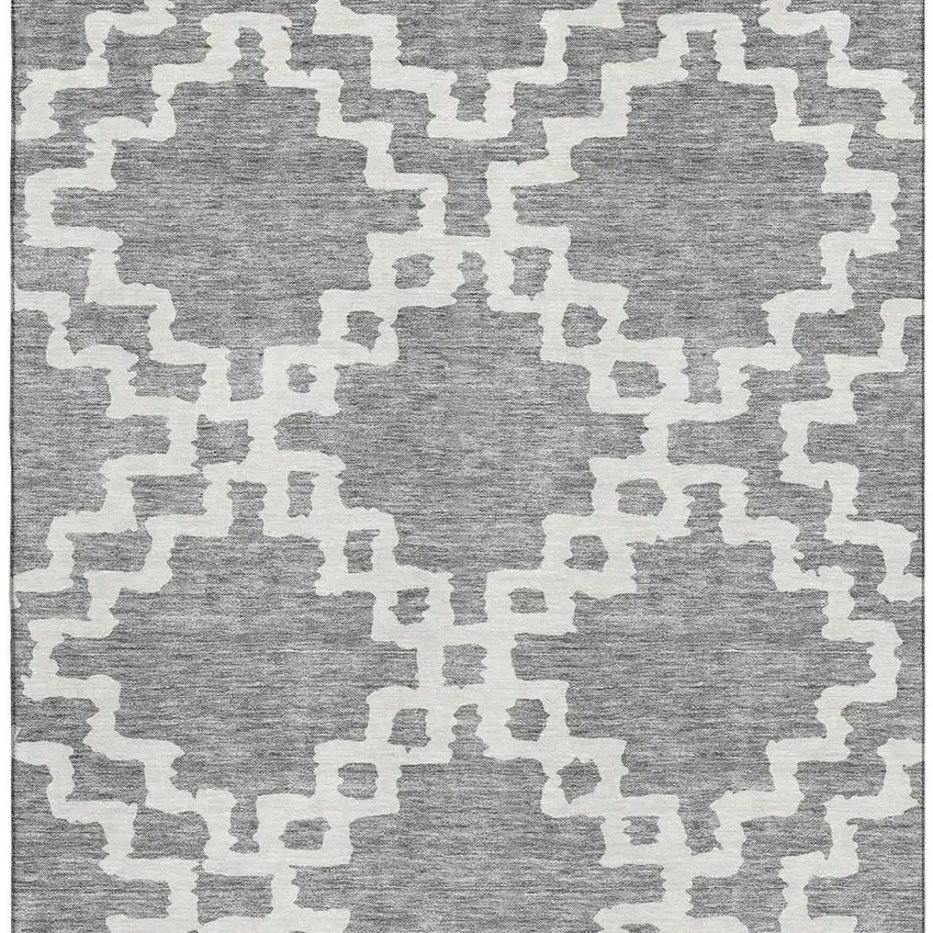Gray And Ivory Abstract Geometric Washable Area Rug With UV Protection Photo 4