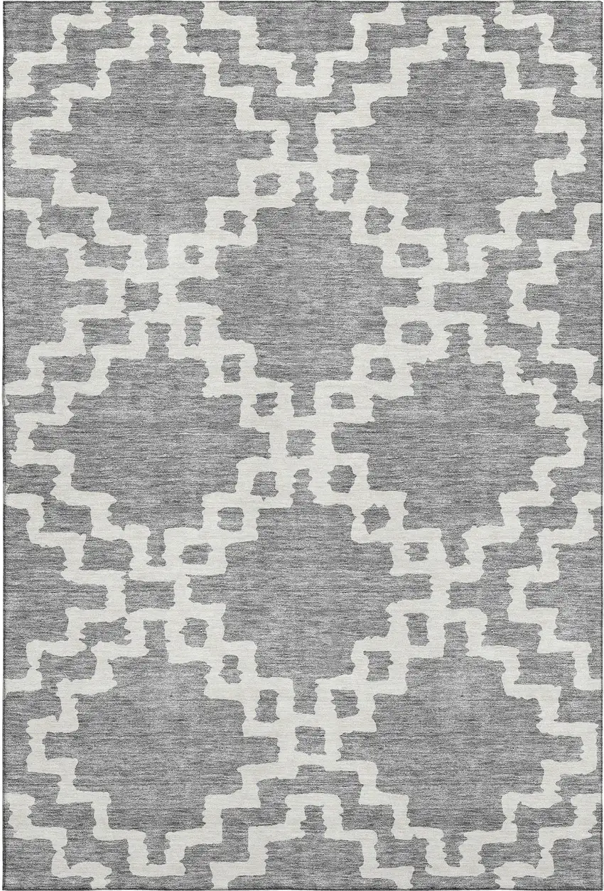 Gray And Ivory Abstract Geometric Washable Area Rug With UV Protection Photo 1