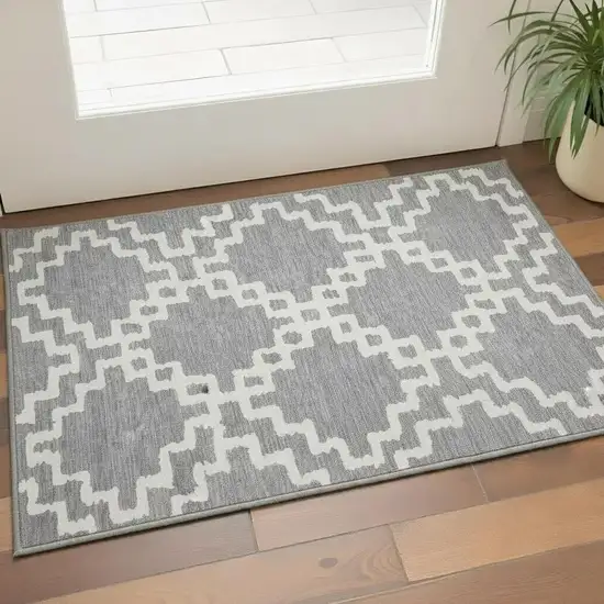 Gray And Ivory Abstract Geometric Washable Area Rug With UV Protection Photo 2