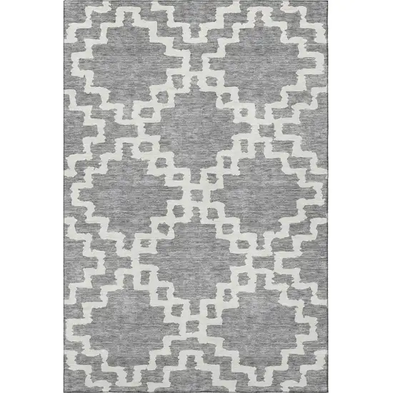 Gray And Ivory Abstract Geometric Washable Area Rug With UV Protection Photo 4