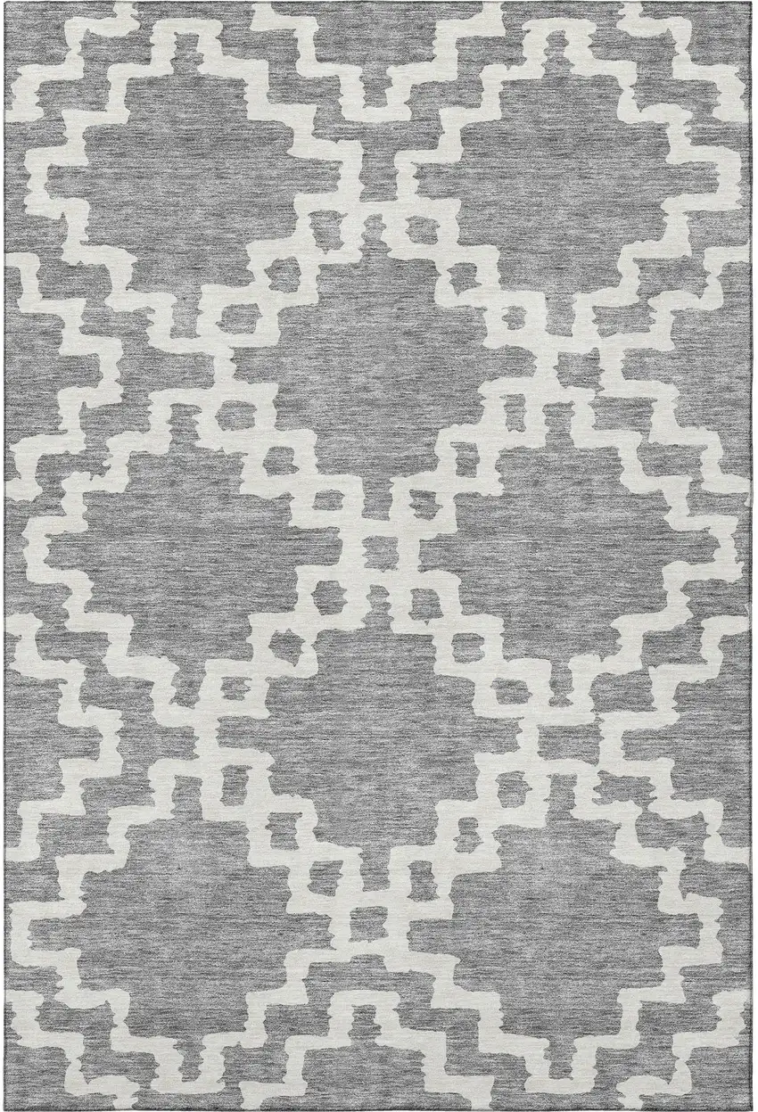 Gray And Ivory Abstract Geometric Washable Area Rug With UV Protection Photo 4