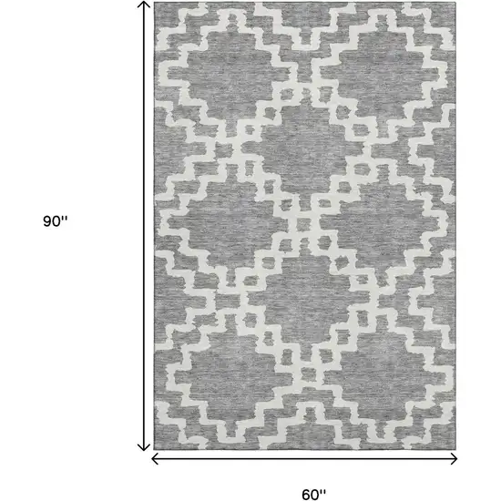 Gray And Ivory Abstract Geometric Washable Area Rug With UV Protection Photo 3