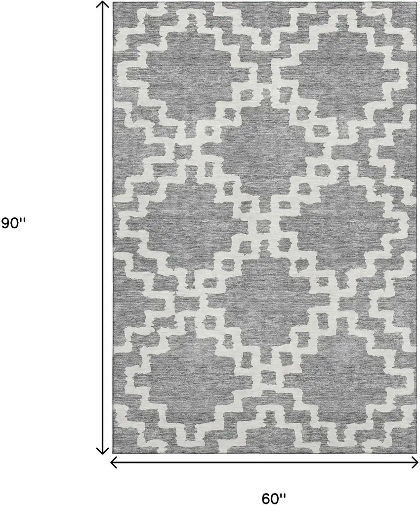 Gray And Ivory Abstract Geometric Washable Area Rug With UV Protection Photo 3