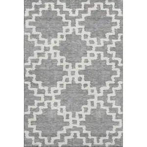 Photo of Gray And Ivory Abstract Geometric Washable Area Rug With UV Protection