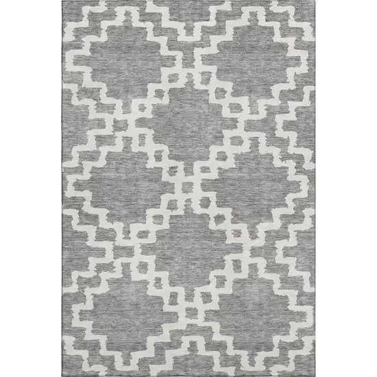 Gray And Ivory Abstract Geometric Washable Area Rug With UV Protection Photo 1