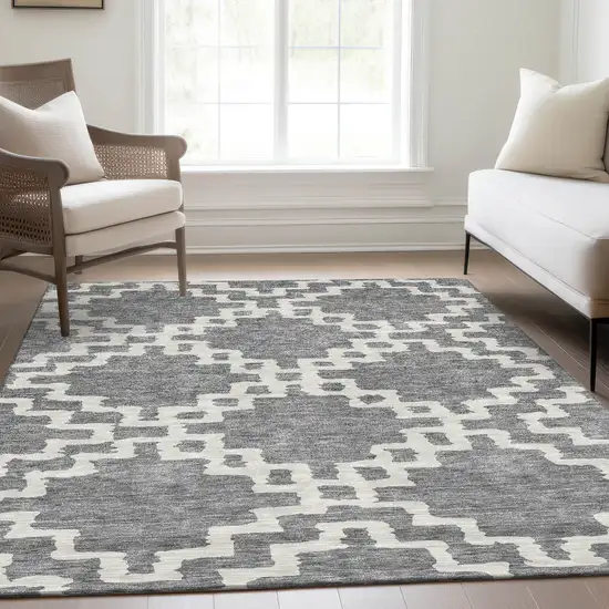 Gray And Ivory Abstract Geometric Washable Area Rug With UV Protection Photo 6