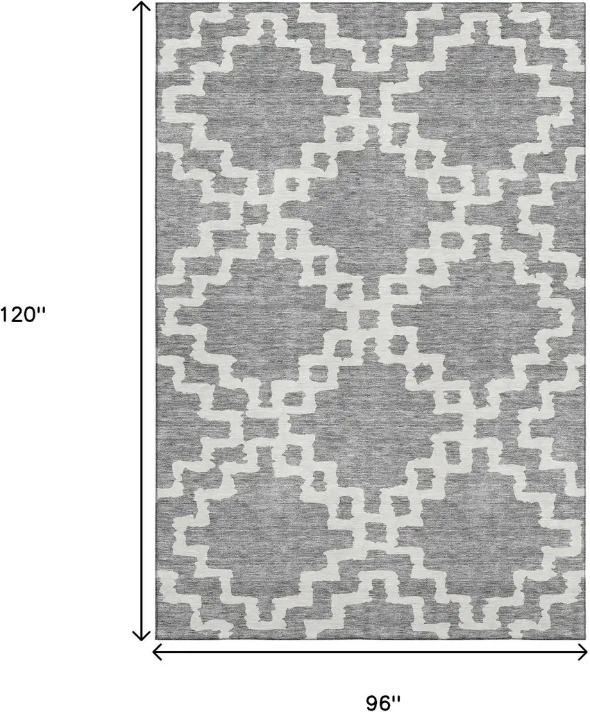 Gray And Ivory Abstract Geometric Washable Area Rug With UV Protection Photo 3