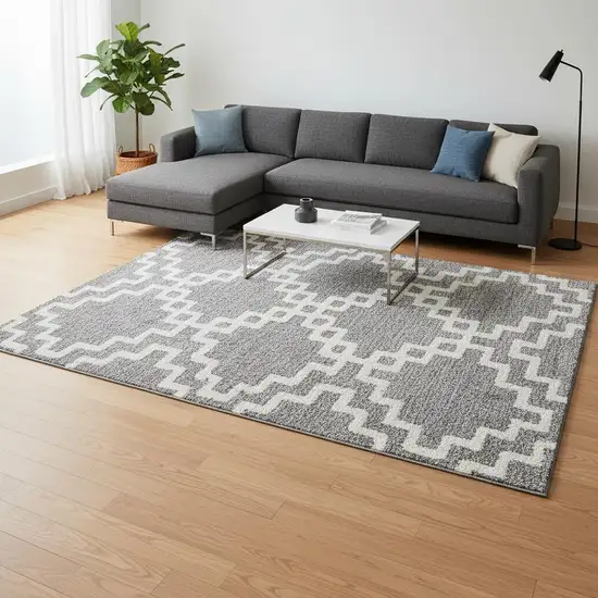 Gray And Ivory Abstract Geometric Washable Area Rug With UV Protection Photo 2
