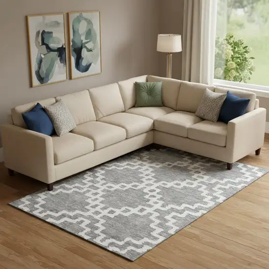 Gray And Ivory Abstract Geometric Washable Area Rug With UV Protection Photo 1