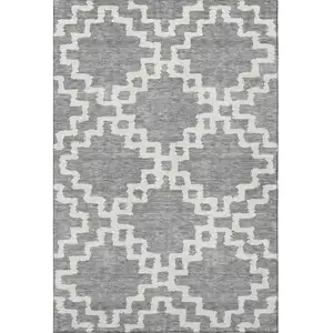 Photo of Gray And Ivory Abstract Geometric Washable Area Rug With UV Protection