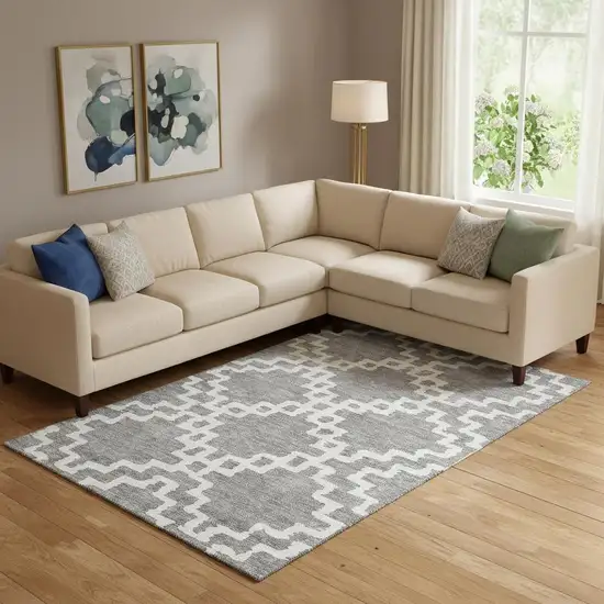 Gray And Ivory Abstract Geometric Washable Area Rug With UV Protection Photo 1