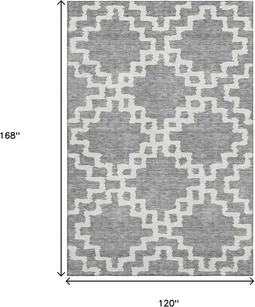 Gray And Ivory Abstract Geometric Washable Area Rug With UV Protection Photo 3