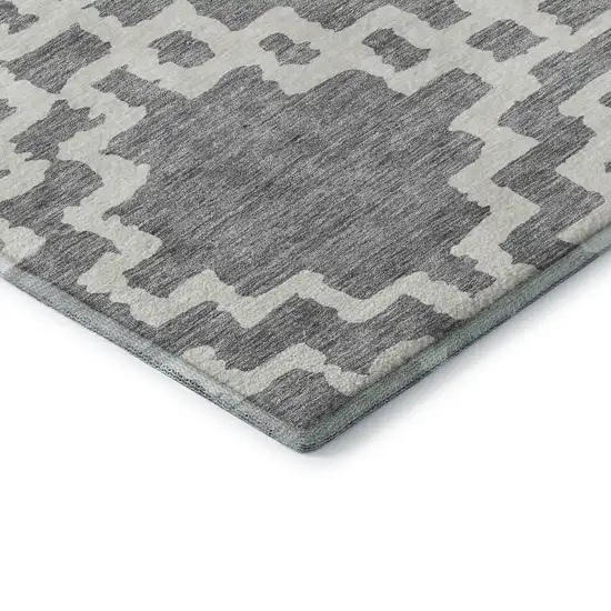 Gray And Ivory Abstract Geometric Washable Area Rug With UV Protection Photo 8
