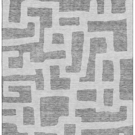 Gray And Ivory Abstract Geometric Washable Area Rug With UV Protection Photo 5