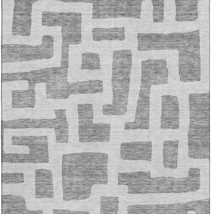 Gray And Ivory Abstract Geometric Washable Area Rug With UV Protection Photo 5