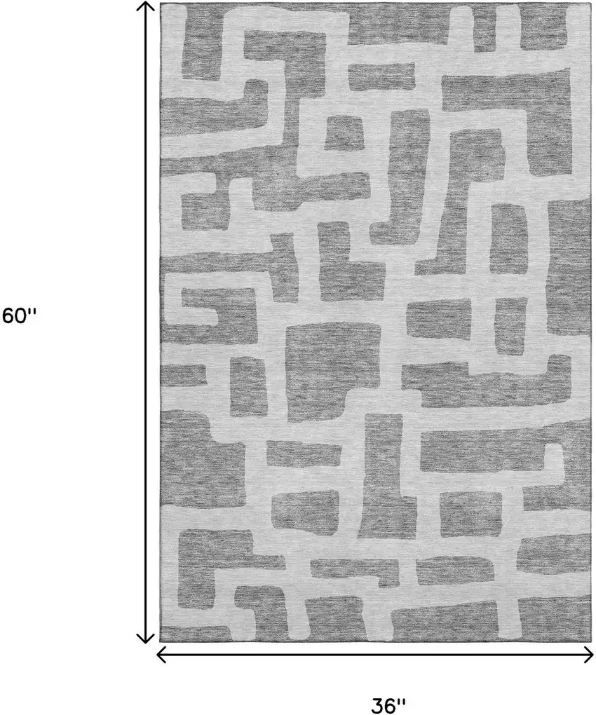 Gray And Ivory Abstract Geometric Washable Area Rug With UV Protection Photo 3