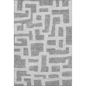 Photo of Gray And Ivory Abstract Geometric Washable Area Rug With UV Protection