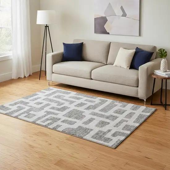 Gray And Ivory Abstract Geometric Washable Area Rug With UV Protection Photo 2