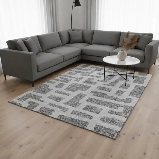 Gray And Ivory Abstract Geometric Washable Area Rug With UV Protection Photo 2