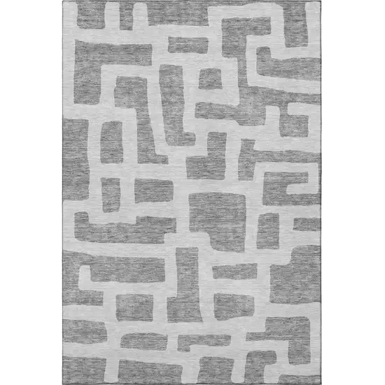 Gray And Ivory Abstract Geometric Washable Area Rug With UV Protection Photo 4