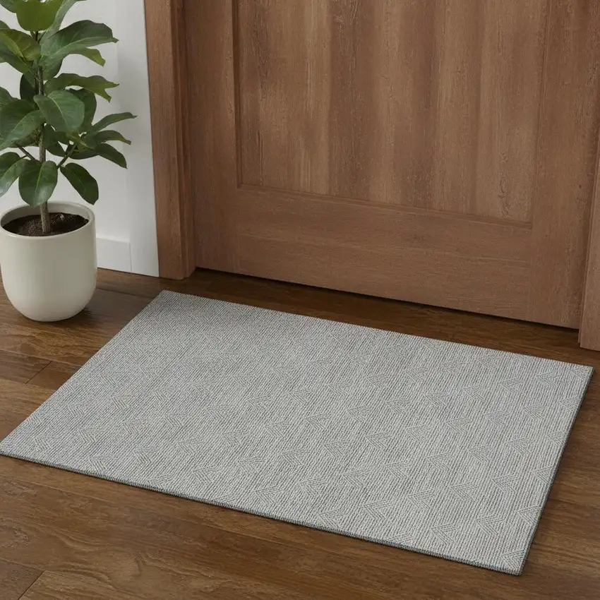 Gray And Ivory Abstract Geometric Washable Area Rug With UV Protection Photo 1